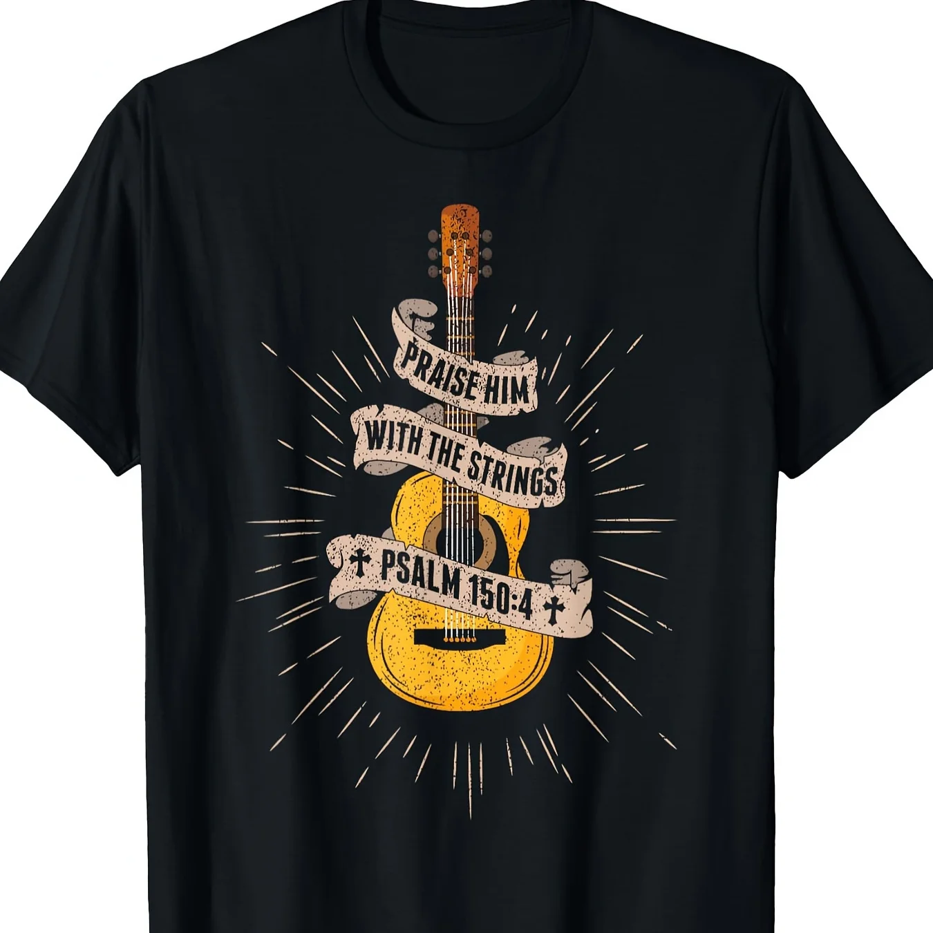 Praise Him With The Strings Jesus Acoustic Guitar Christian T-Shirt 180g
