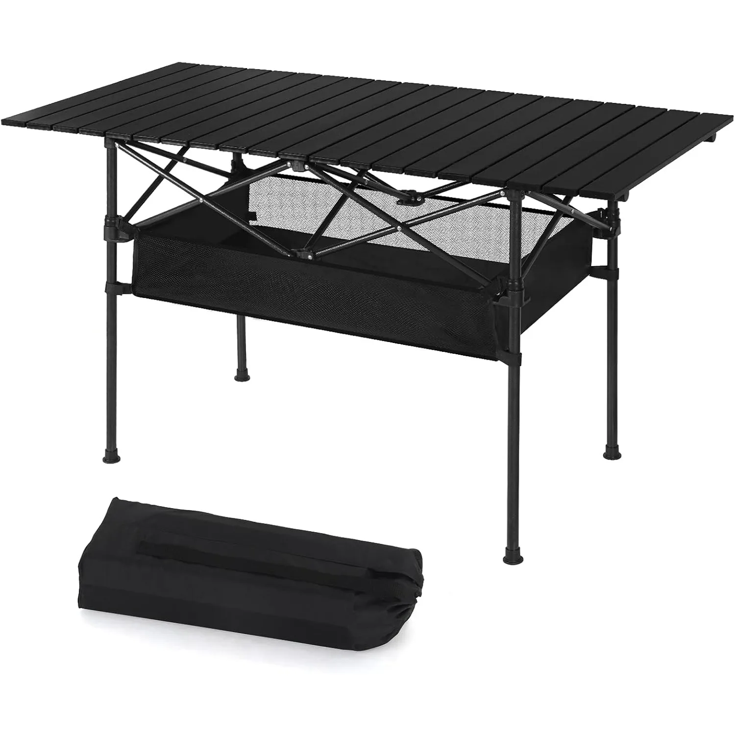 

Portable Roll-up Camping Table with Mesh Bag - Lightweight Aluminum for Hiking/Picnic/Backpacking - Black
