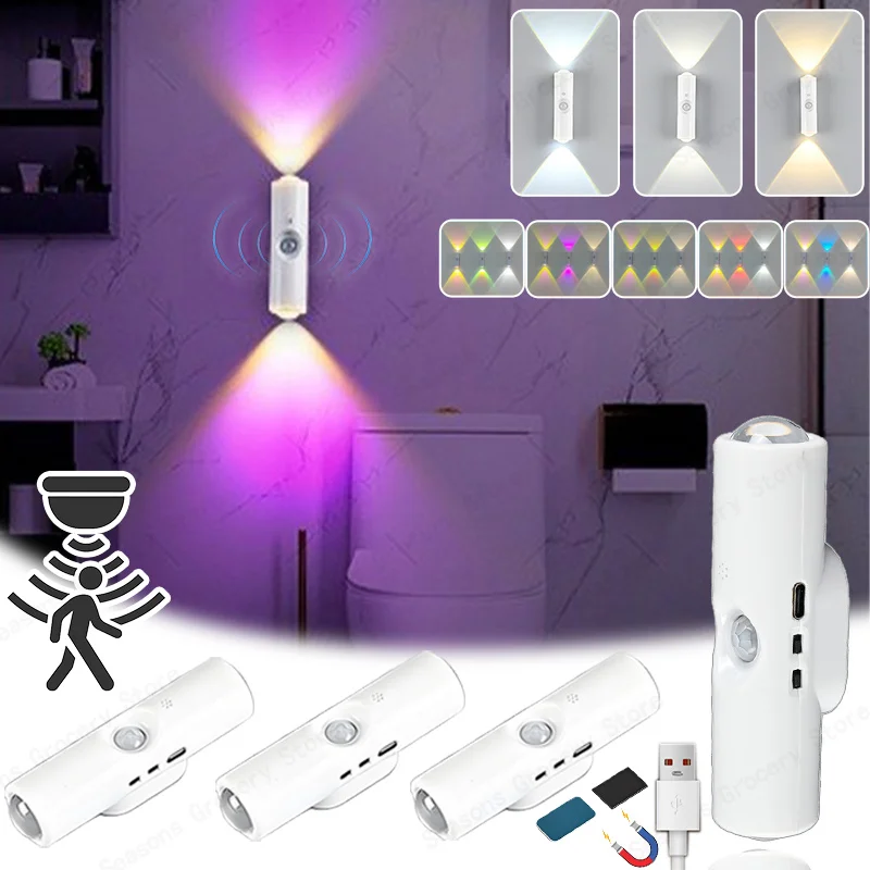 

3/7 Color Smart Motion Sensor Wall Light Rechargeable Changing Magnetic Night Light for Home Decor Bedroom Kitchen Home Decor