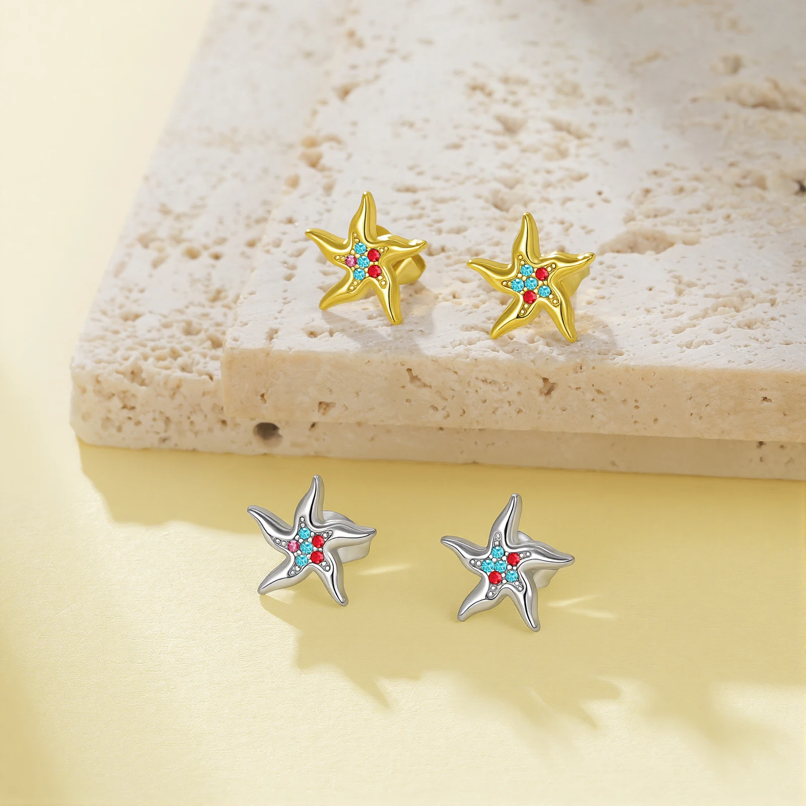 Eueavan 3D-Ohrringe mit Strasssteinen in Form von Seesternen, im Ozean-Stil, mit aufgesetzten Kristallen, Schmuck aus Edelstahl für Damen, Geschenk, Großhandel. – Detail 6