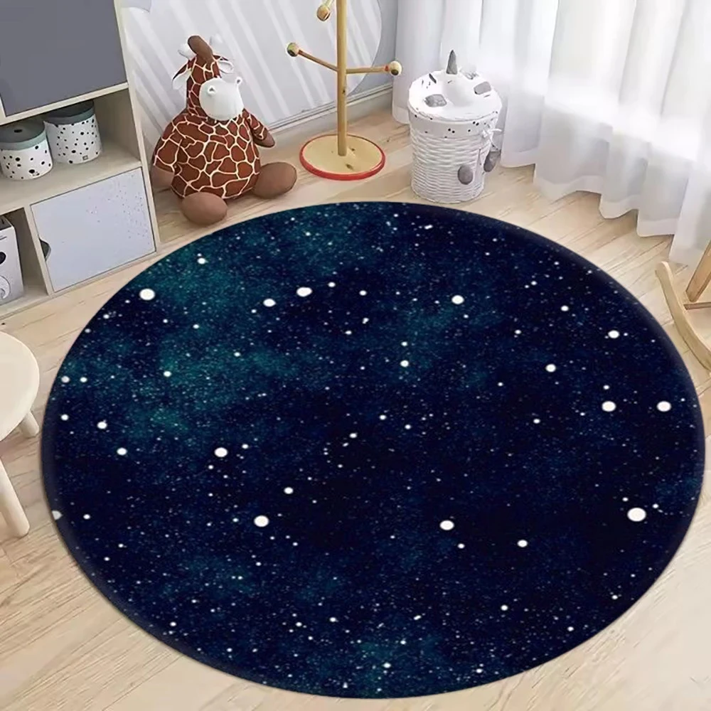 Dark Blue Round Carpet with Golden Stars Pattern for Kids Room Nursery Decor Soft Fluffy Cozy Floor Mat Non-Slip Rug Gift image 3