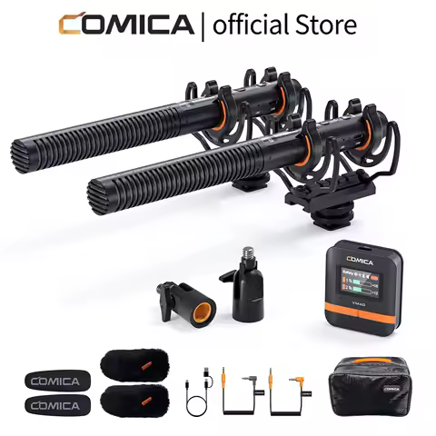 COMICA VM40 2.4G Super Cardioid Dual-Channel Wireless Shotgun Microphone,Wired and Wireless dual modes, for Camera/Smartphone/PC