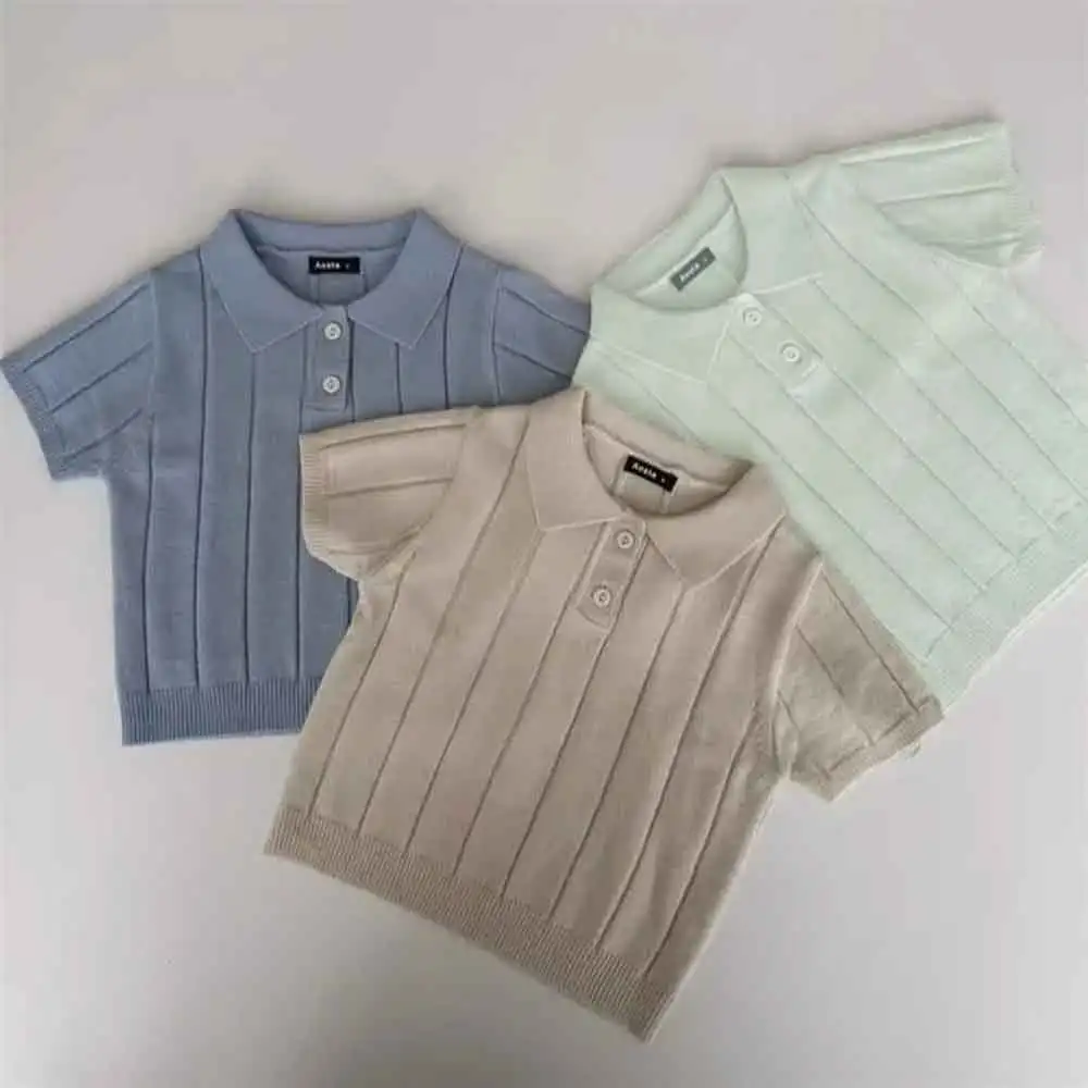

Spring Summer Baby Shirts Kids New Korean Edition Tops Toddler Knitted Shirt Thin Collar Pullover Children's Fashion Clothing