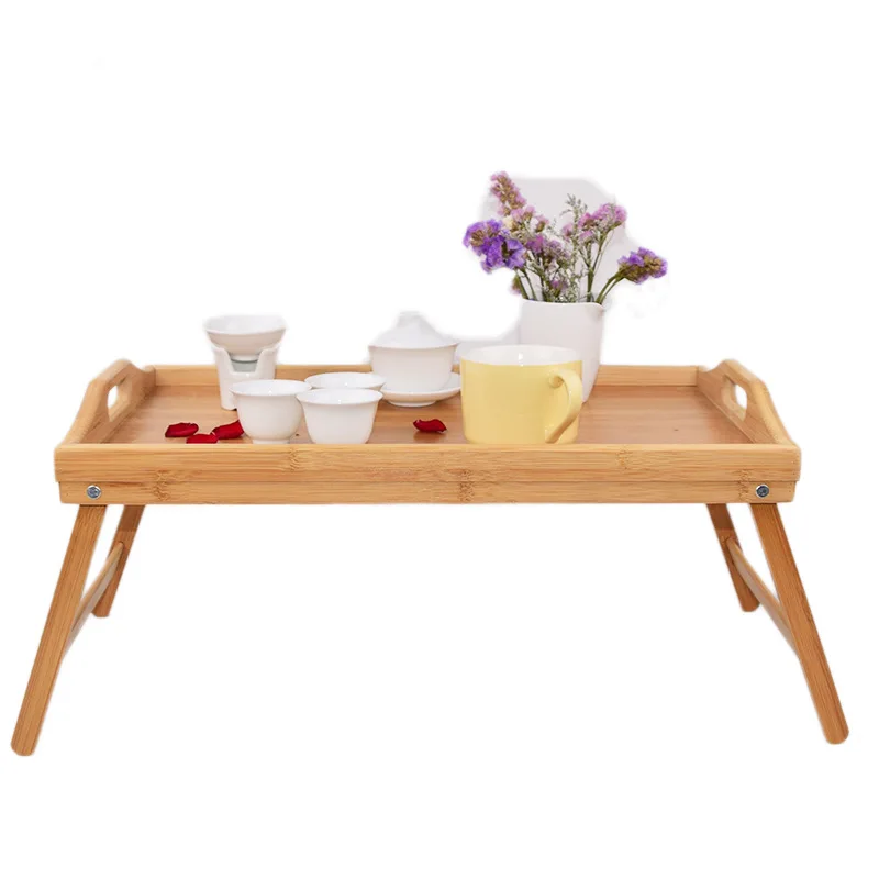 Portable Bamboo Wood Bed Tray Breakfast Laptop Desk Tea Food Serving Table Folding Leg Laptop Desk NJ71502