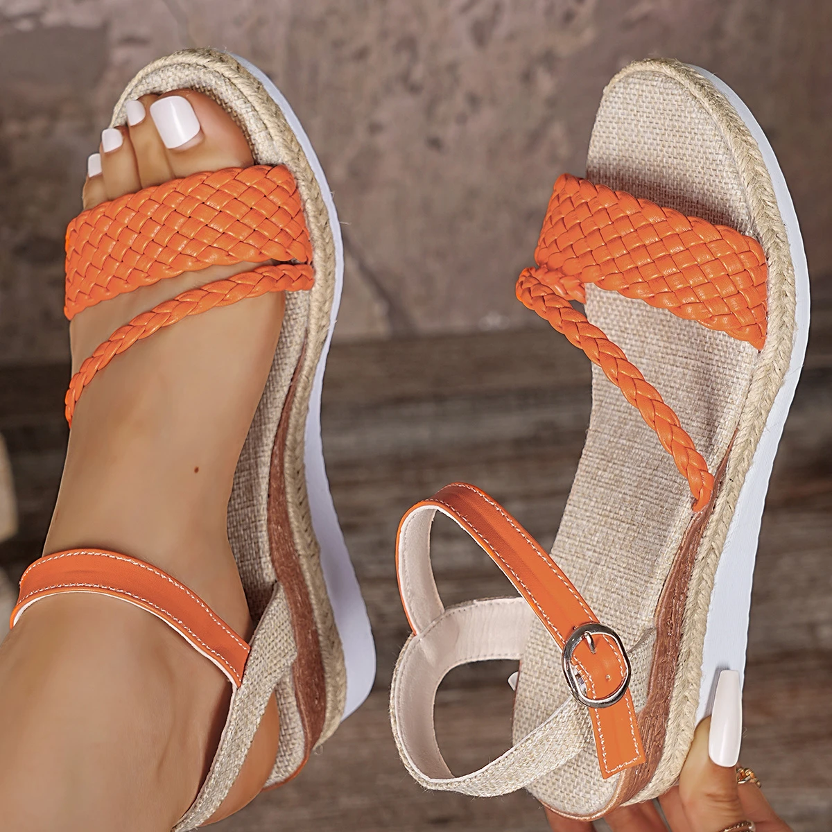 

Новинка 202, женские босоножки на танкетке, сандалии на платформе с открытым носком, модная обувь на резиновой подошве, элегантная обувь с пряжкой, женские сандалии De Mujer