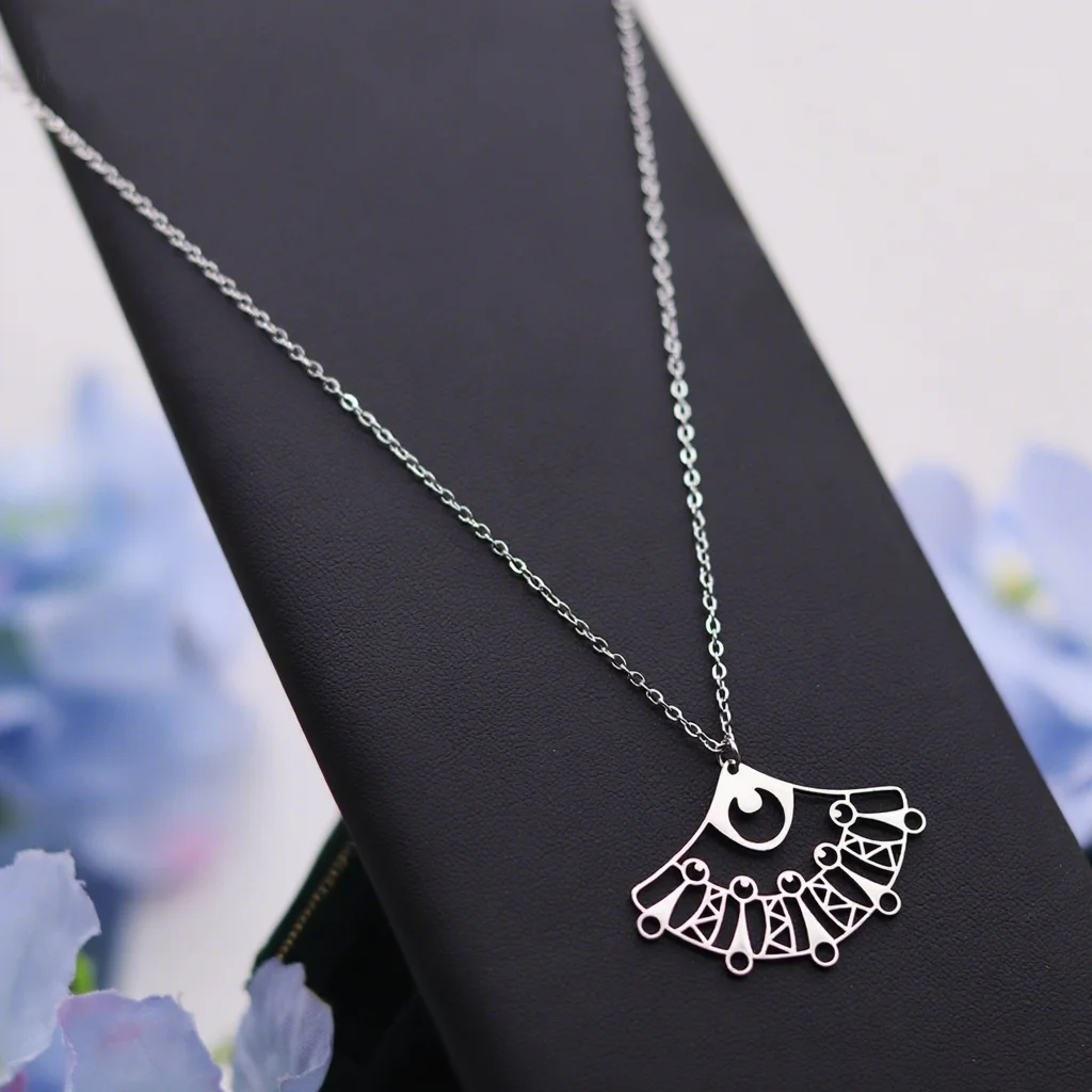 Kinitial Stainless Steel Fan-shaped Necklaces Geometric Pendant Necklace Women Jewelry Party Gifts Accessories