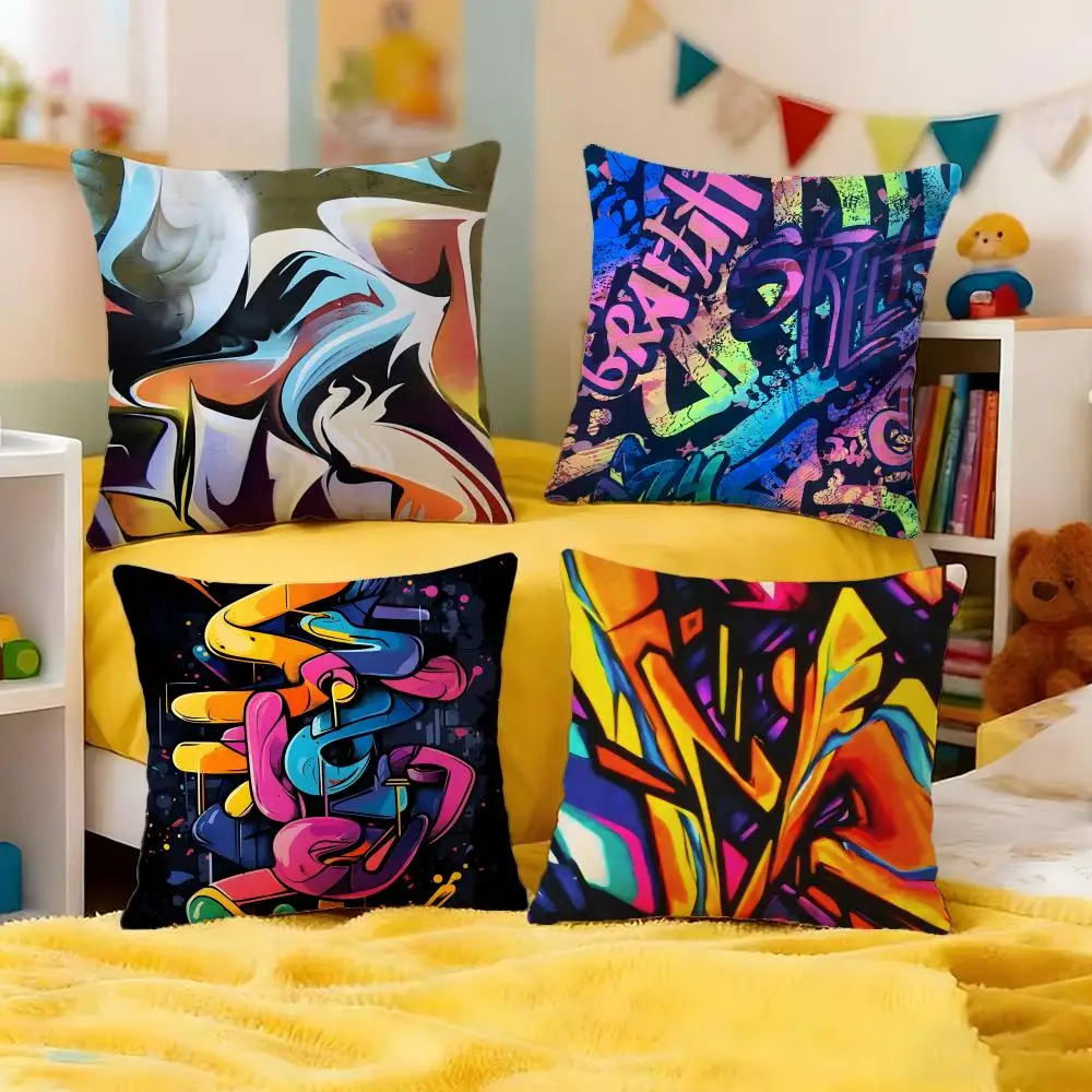 Street Graffiti Texture Cushion Cover Premium Soft Pillowcase Skin-Friendly Breathable Multi-Purpose for Home Office Travel