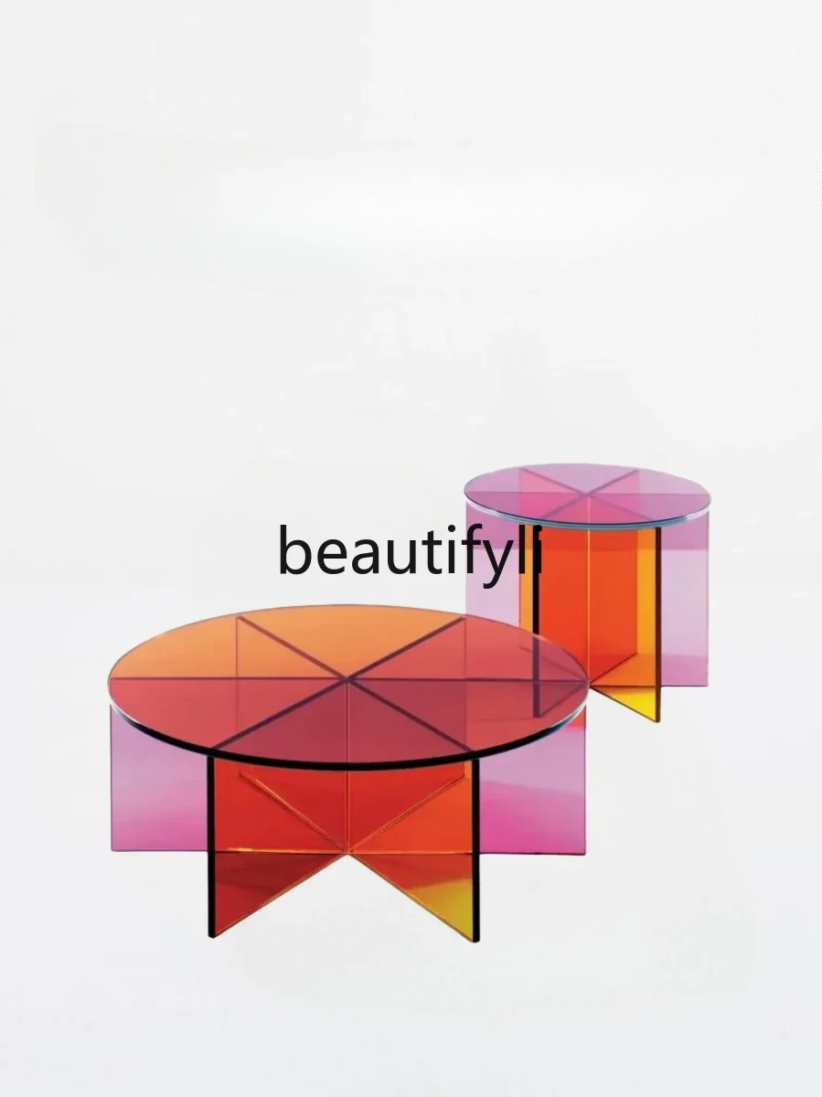 

Glass coffee table living room household balcony low round table furniture sofa corner table