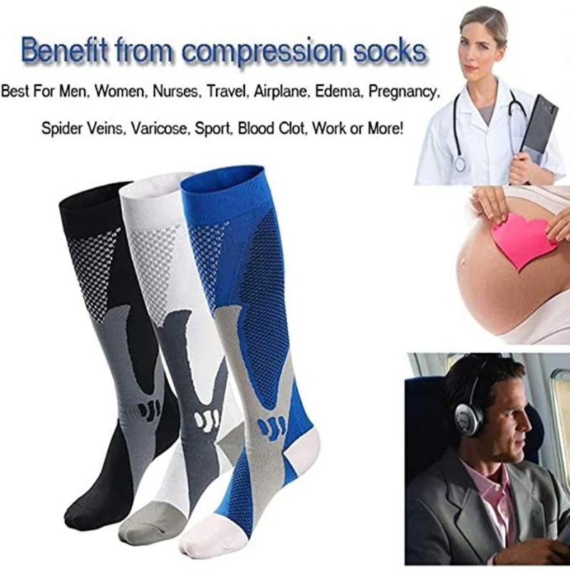 3 Pairs/Pack Compression Socks High Sports Calf Socks for Women Men Running Hiking Edema Diabetes Varicose Veins Socks 20-30mmHg