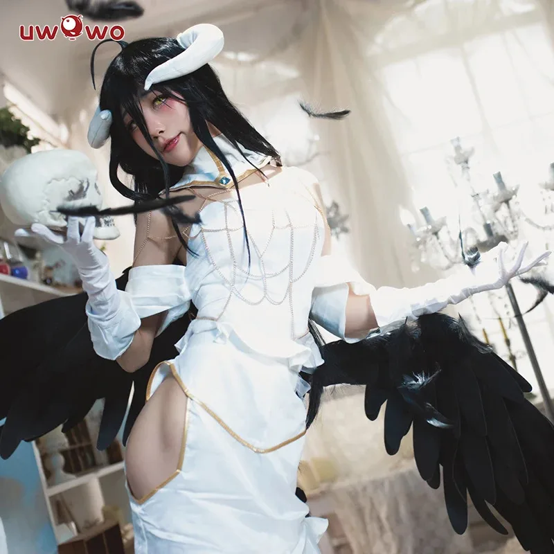 

LQIN STOCK UWOWO Anime Albedo Cosplay Costume Halloween Christmas Costume Cos Women White Dress Albedoo Cosplay