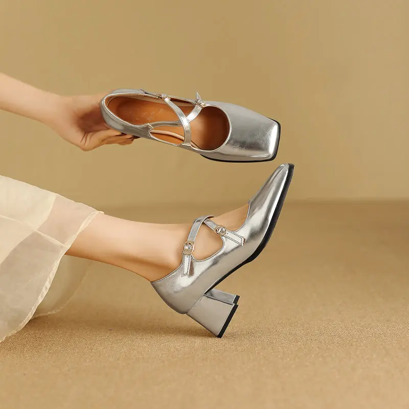 REAVE CAT Janes Women Pumps 32 Toe Chunky Heels 6cm Shoes Strap Size 47 48 Leisure Daily Shoes Spring
