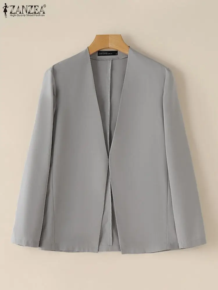 ZANZEA Casual Women Blazer Tops V คอ Office Lady เดินทาง Solid Elegant Blazer แขนยาวเกาหลีแฟชั่นฤดูใบไม้ร่วงเสื้อสูท