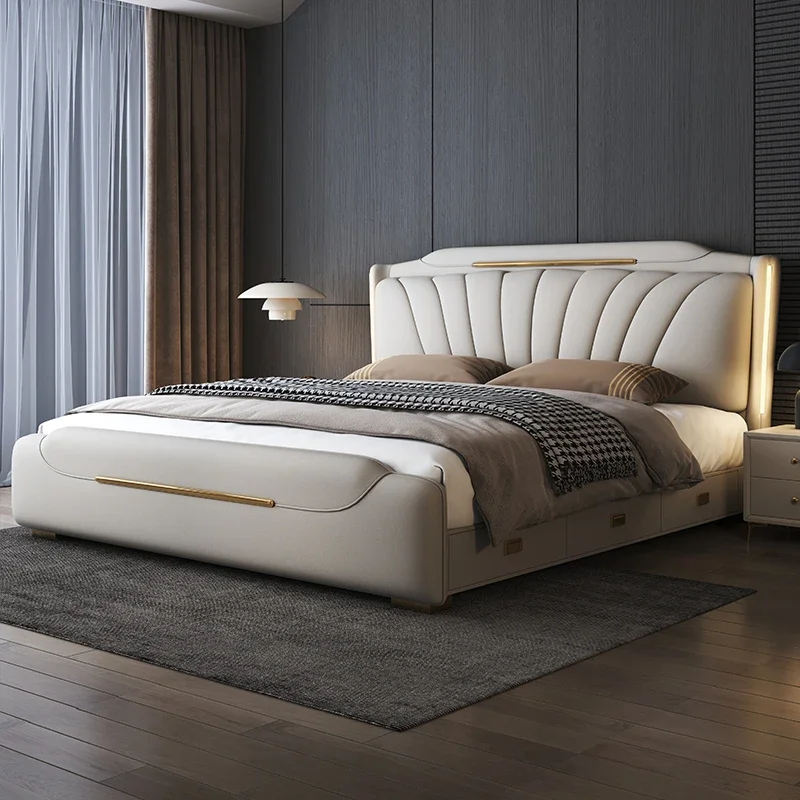 Leather Modern Massage Bed Bedroom King Size Luxury Human Dog Design Sleeping Bed Safe Simple Letto Matrimoniale Home Furniture