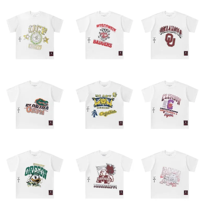 

Футболка свободного кроя с бейсбольным принтом для пар, тренд 2025 года, молодежная повседневная хлопковая футболка с круглым вырезом, летний топ