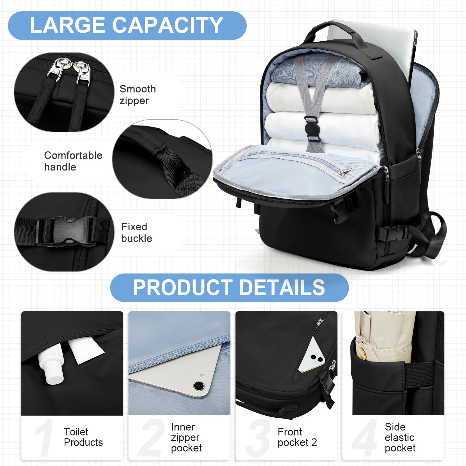 Ryanair 40x30x20 حقيبة السفر الرجال المقصورة على ظهره ، حقائب اليد 15.6 "كمبيوتر محمول حقيبة سفر حقيبة التخزين كلية الترفيه المدرسية #3