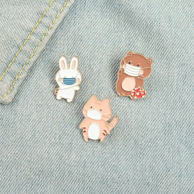 Animal Enamel Pins Custom Funny Cat Bear Rabbit Brooches Shirt Lapel Badge Bag Cartoon Jewelry Gift for Kids Friends