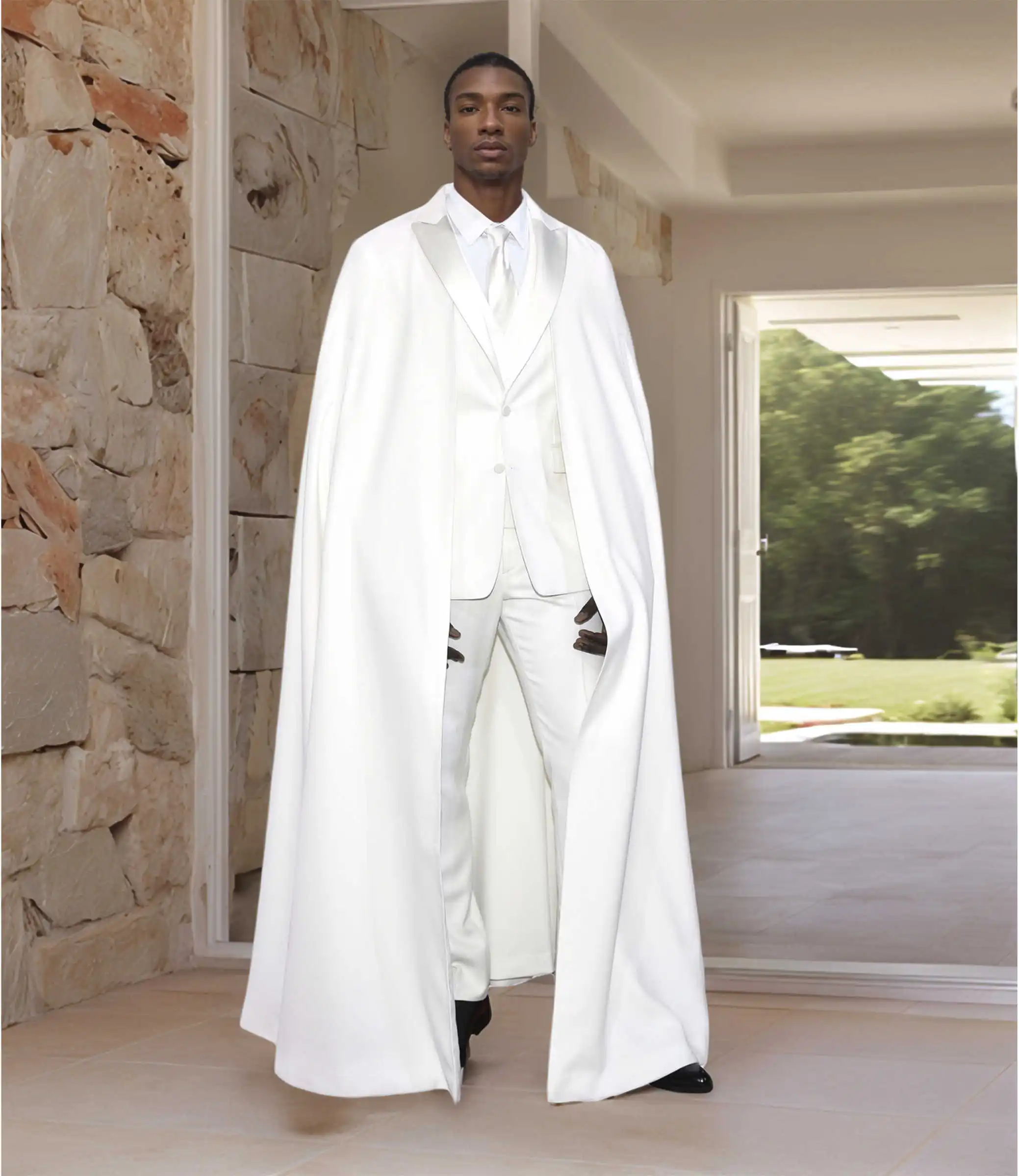 Wedding Groom Suits 2 Pieces With Detachable Cape Plus Size Pocket Blazer Jacket Customized Formal Evening Party Male Costume