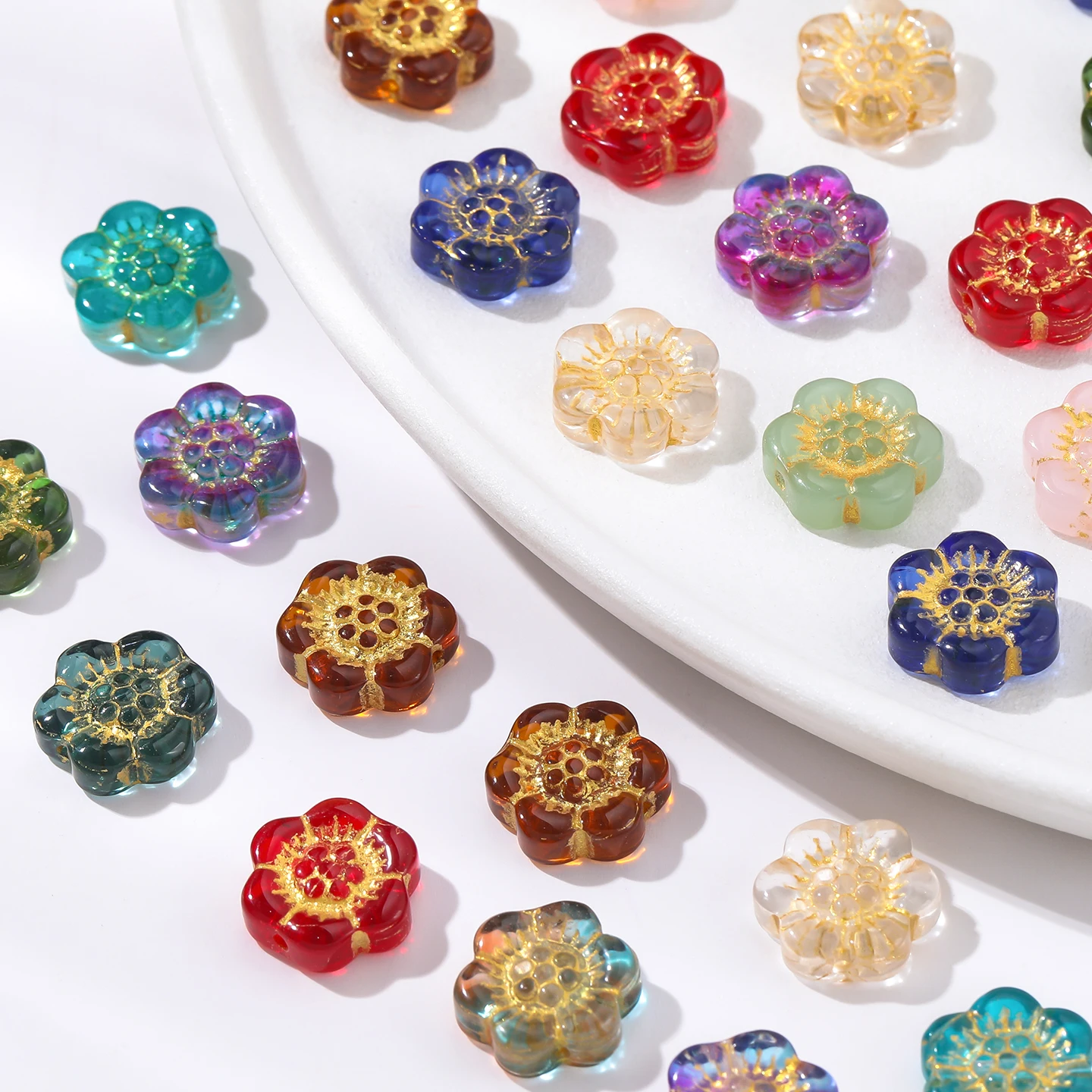5Pcs Colored Glaze Beads Flower Shape Beads DIY Bracelet Necklace For Jewelry Making Supplies