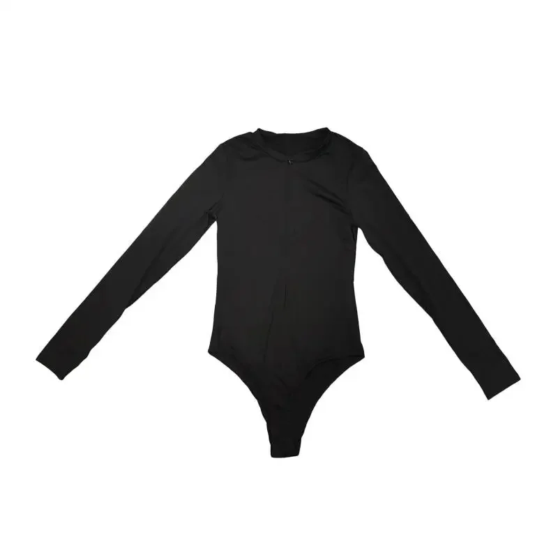 Damen Langarm-Bodysuit mit Verdecktem Reißverschluss Vorne, Einfarbig, Eng Anliegend, Dehnbar, Basic Body Top für Damen, Alltagskleidung, Streetwear-Jumpsuit – Detail 6