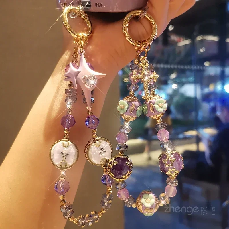 

Роскошная подвесная цепочка ручной работы из бисера и стекла с аметистом