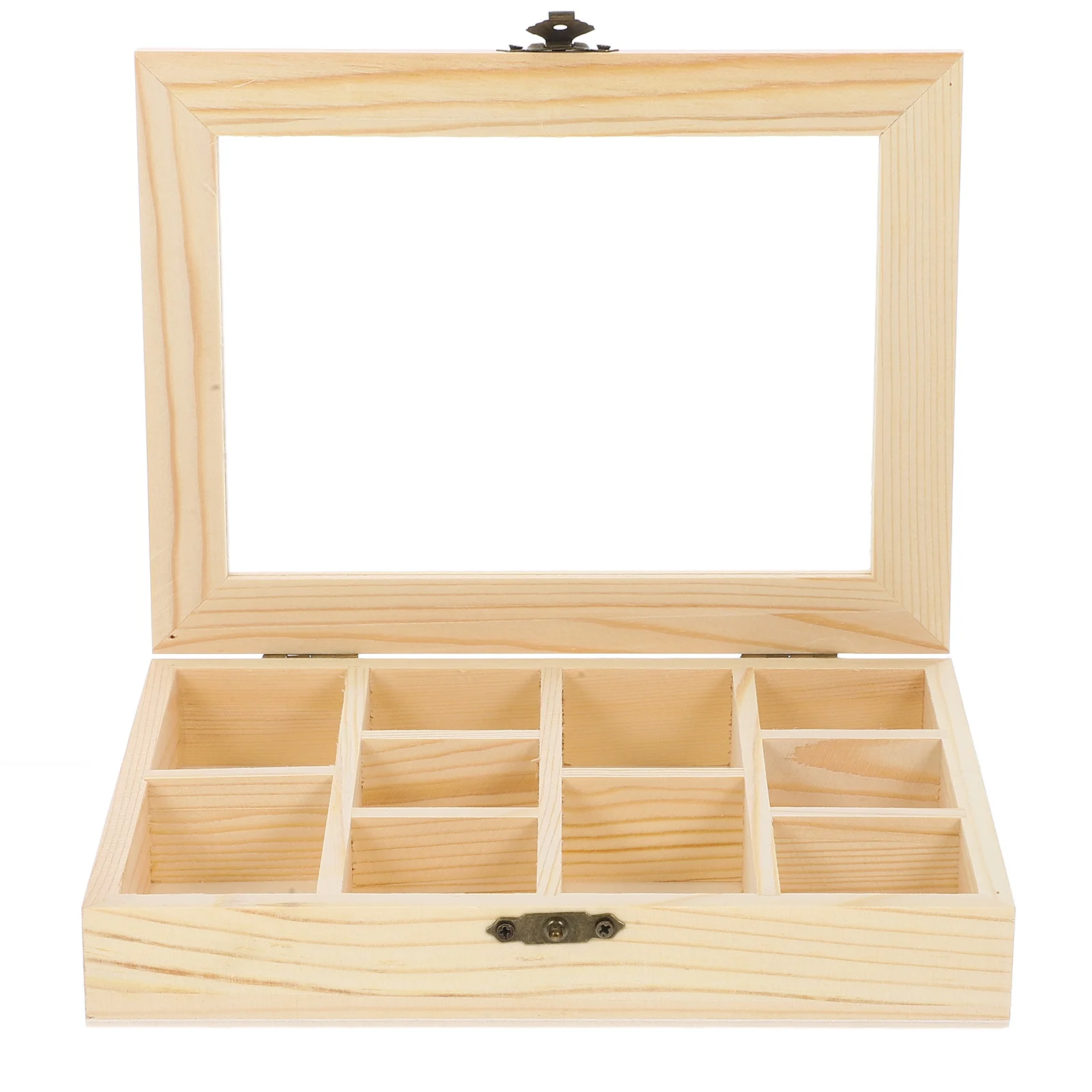 

Незавершенная деревянная шкатулка для драгоценностей DIY Органайзер для хранения Прозрачная крышка Отделение Дизайн Ремесло Незаконченный деревянный поднос