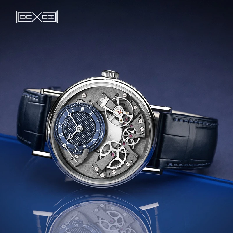 BEXEI 9075 คู่มือการใช้งานนาฬิกาแฟชั่นนาฬิกาผู้ชายLuxury Skeletonสังเคราะห์Sapphireนาฬิกาข้อมือธุรกิจ 2023 ใหม่