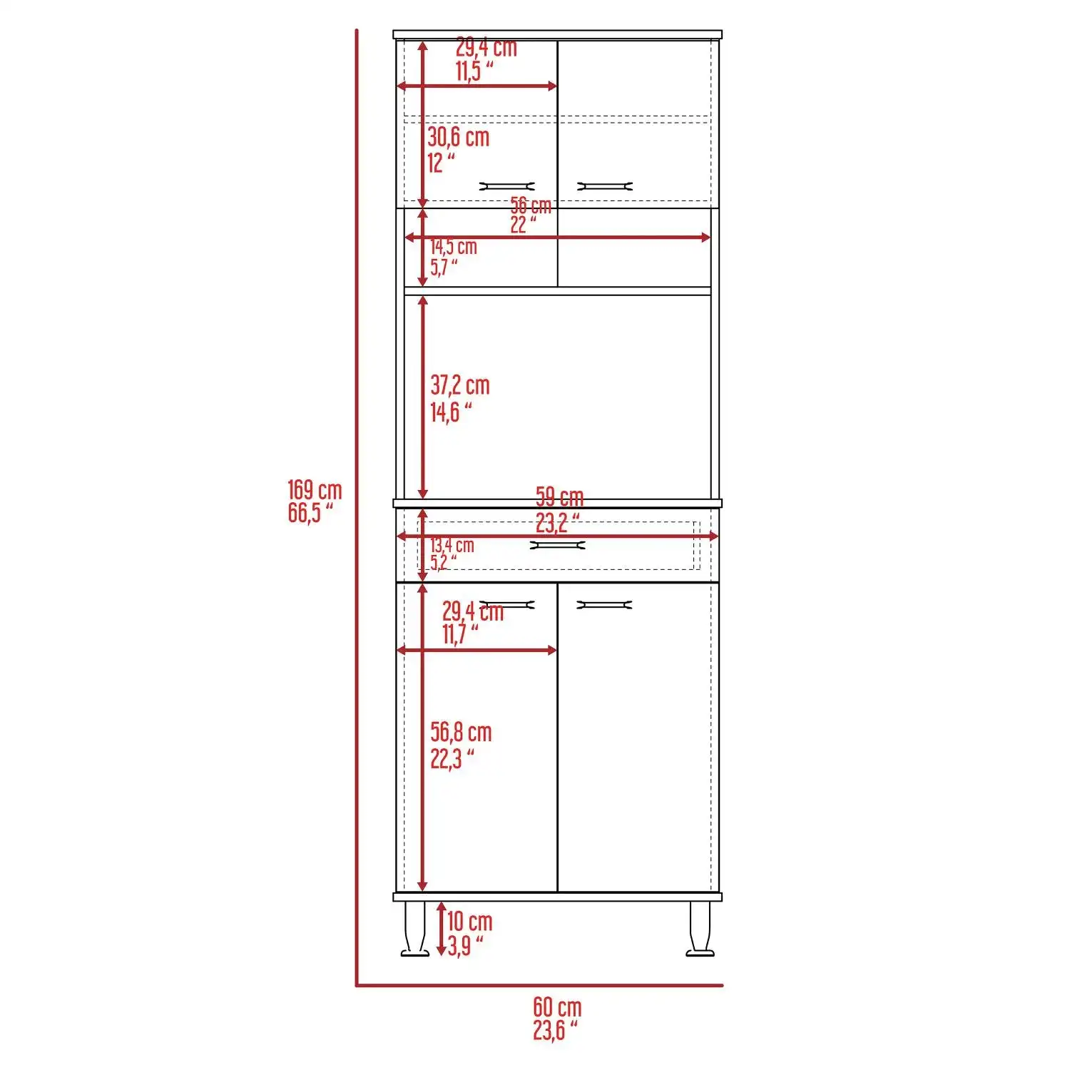 Della 60 Kitchen Pantry with Countertop, Closed & Open Storage Smokey Oak