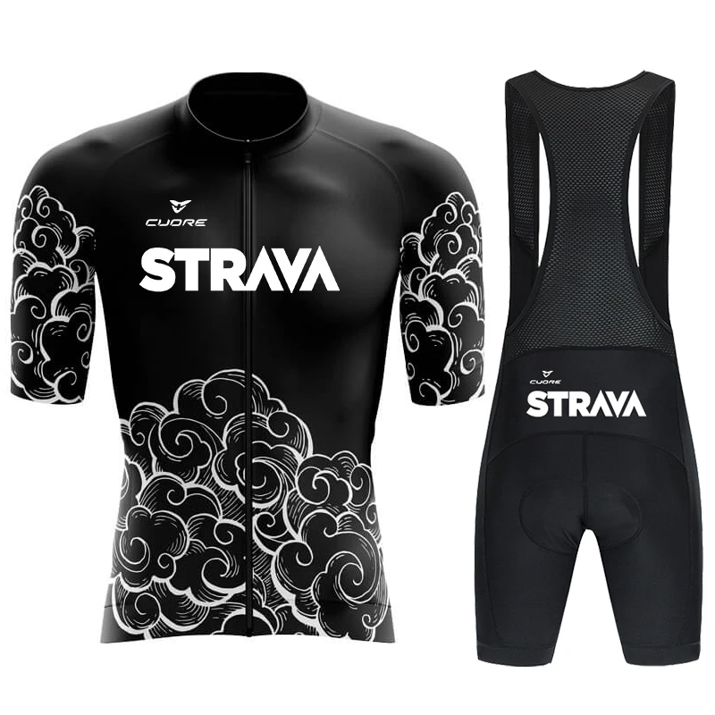 CUDRE STRAVA Team Jersey Sets Men's Cycling Jersey Man Bicycle Pants Bib Shorts Mountain Bikes Jacket Summer Mtb Equipment Bike