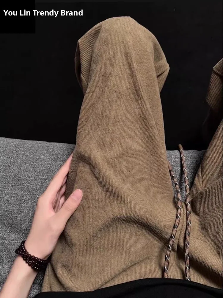 

Мужские брюки из вельвета цвета хаки с узором, в американском ретро-стиле, прямого кроя, повседневные, осенние, удобные, свободного кроя