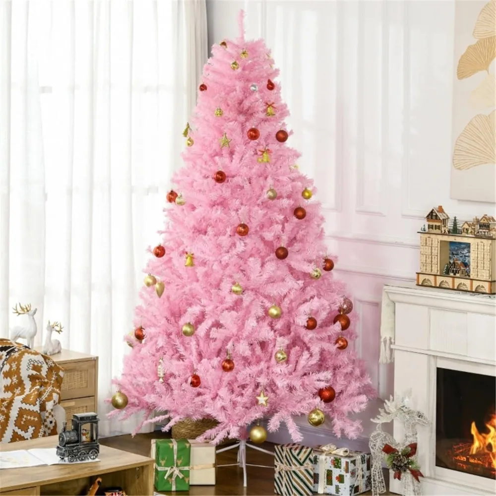 Pink Christmas Tree - Premium Artificial Spruce Hinged Pink Christmas Tree Lightweight and Easy to Assemble with Christmas Tree