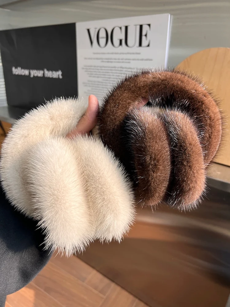 Winter Luxury Women Warm 100% Real Natural Mink Fur Earmuff Outdoor Fashion Mink Fur Earmuffs Girl Winter Ear Protection