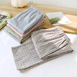 2026 Spring/Summer New Couple Sleeper Pants 100% Cotton Gauze Couple Pants Thin Simple Checkered Home Pants Cute Bottoms