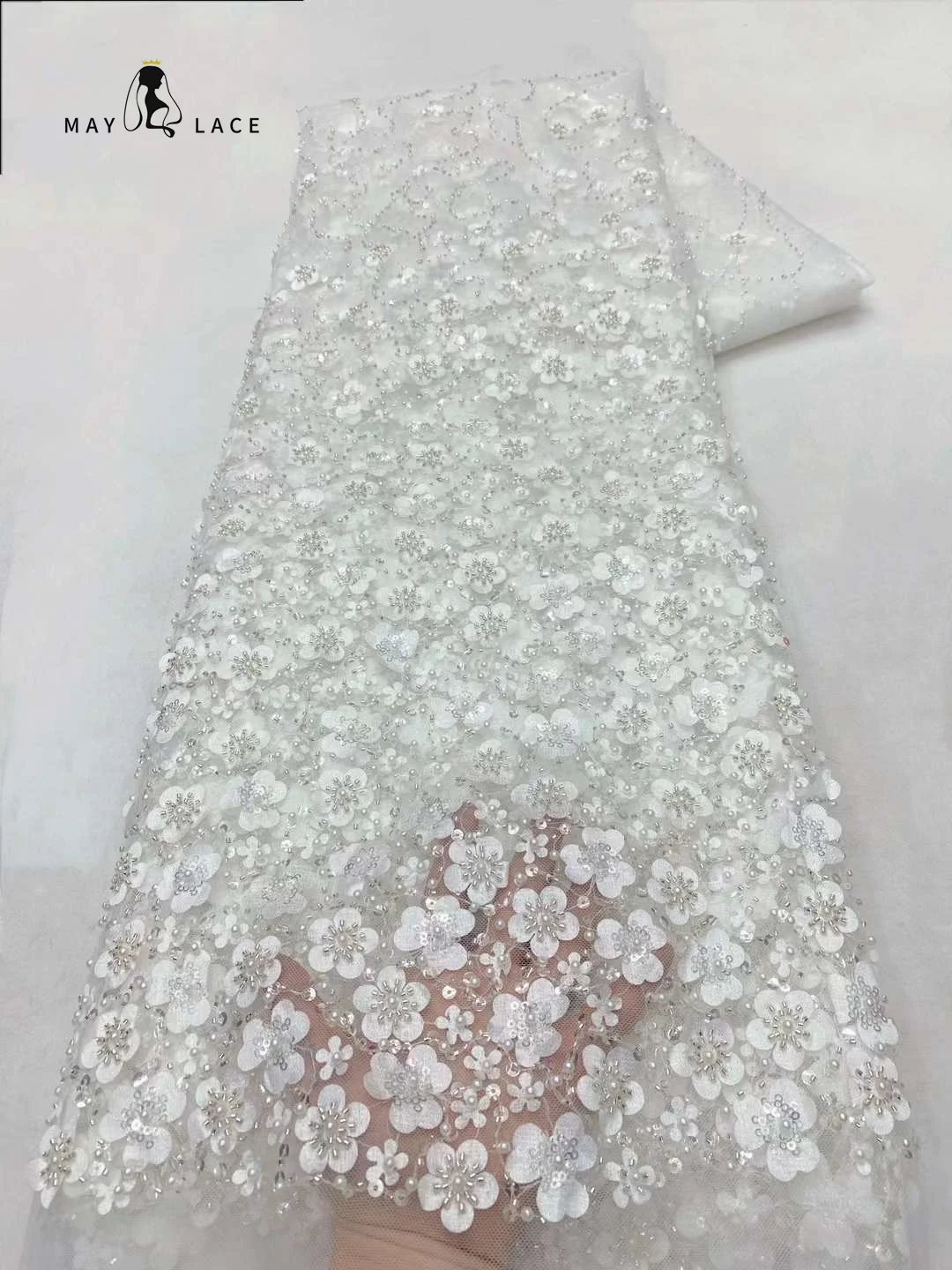 White African Beaded Lace Fabric, Nigerian Groom, French Tulle, Sequins Fabric for Wedding Sewing, Luxury Bridal, High Quality,