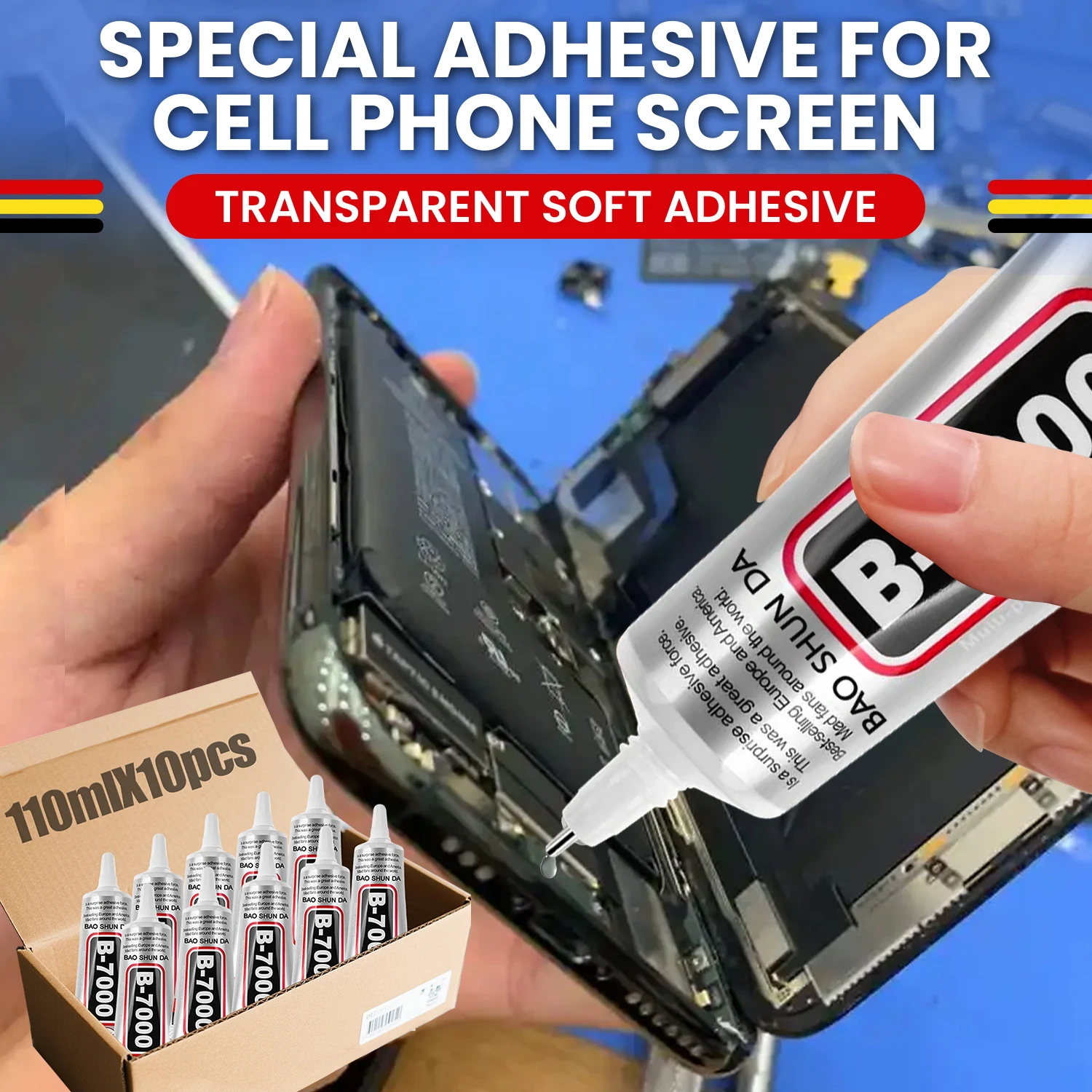 B7000 Multi-Purpose Industrial Adhesive for Mobile Phone Repairs, DIY Rhinestone Jewellery Crafts, Mobile Case Repairs Specialised Liquid Super Glue for Touchscreen Glass, 15/25/50/110ml, Waterproof & Anti-Clogging.
