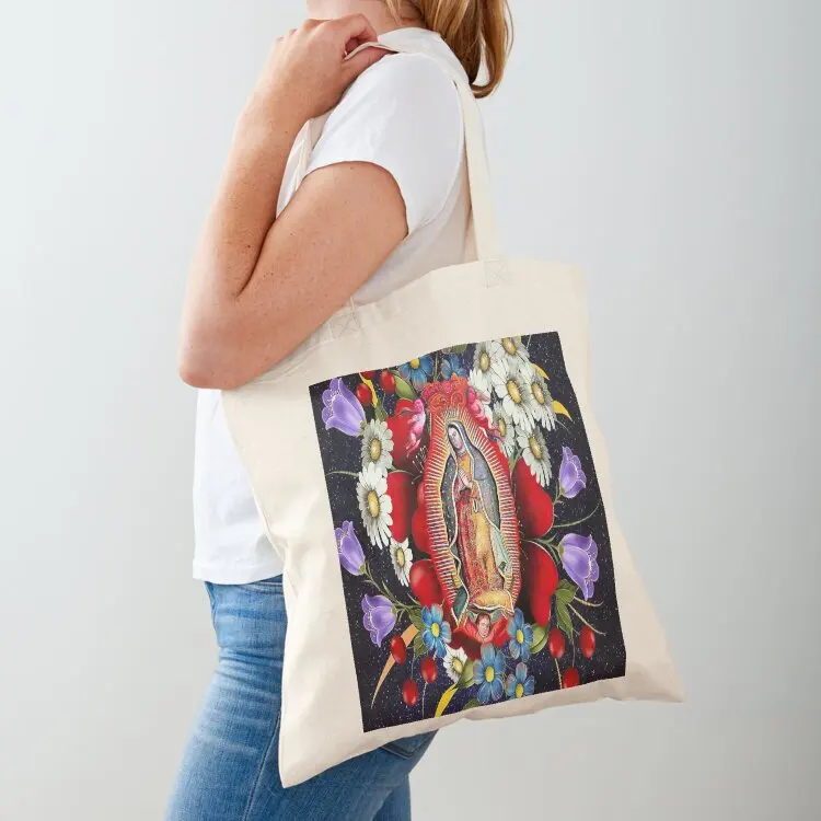 

Our Lady of Guadalupe Mexican Virgin Mary Mexico Flowers Tilma Tote Bag Fabric bag custom tote bag Beach
