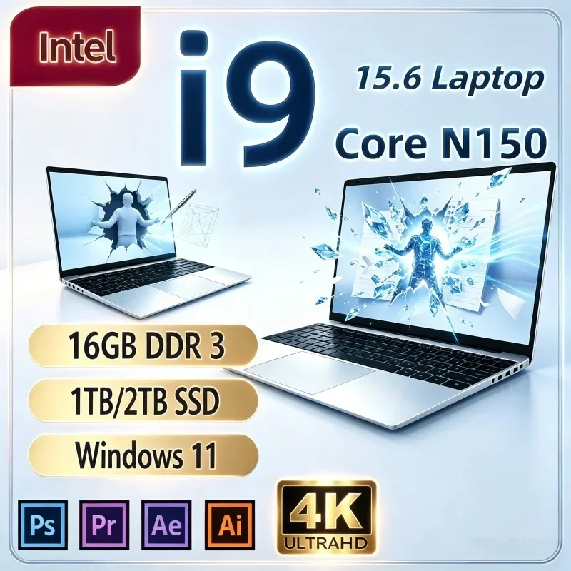 Novo 2026, Intel Core I9‑N150, Laptop Leve de 15,6 polegadas, 32GB, 2TB, Win11, Notebook Ultrafino Portátil para Jogos e Escritório Diário
