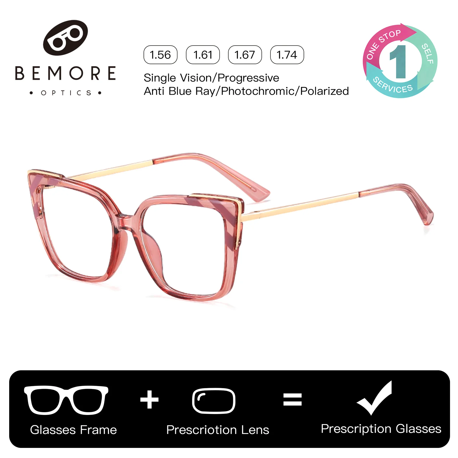 

BEMORE Custom Cat Eye Handmade Acetate Prescription Glasses Women Butterfly Blue Light Blocking Photochromic Grey Eyeglasses