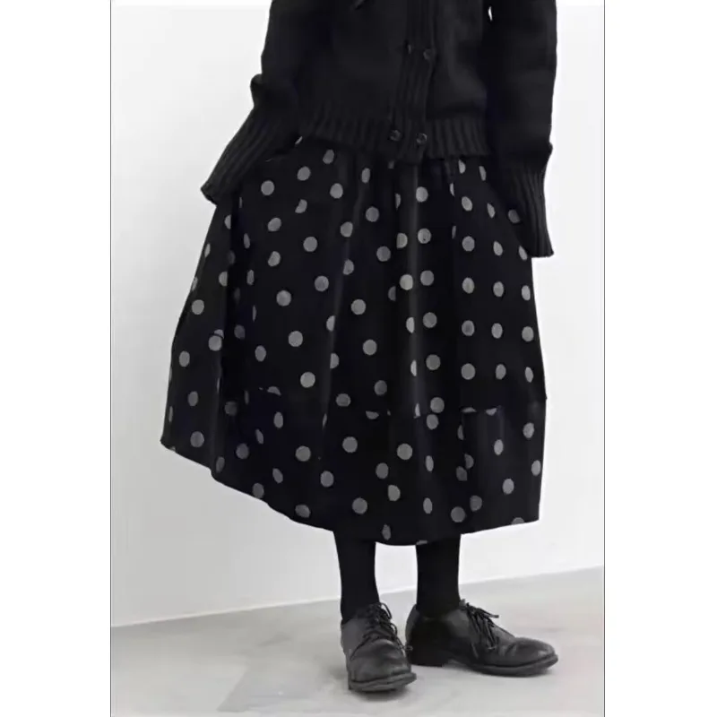 Falda de pana de lunares f para mujer Otoño Invierno falda europea Sle A-Line Bla cintura alta Midi paraguas
