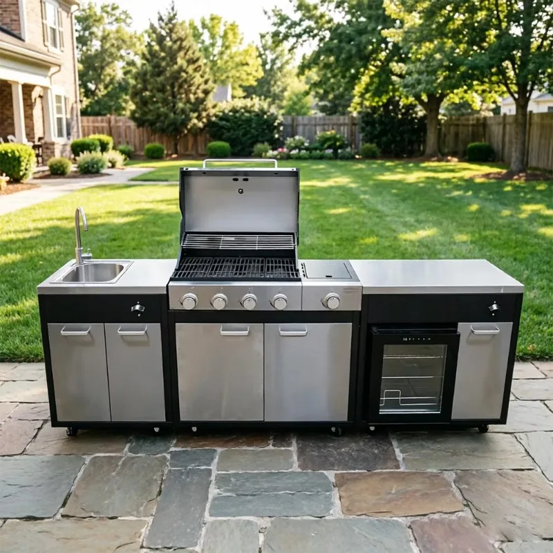 

Stainless Steel Modular Design Gas Grill BBQ Island Outdoor Kitchen Cabinet for Gathering Backyard Party