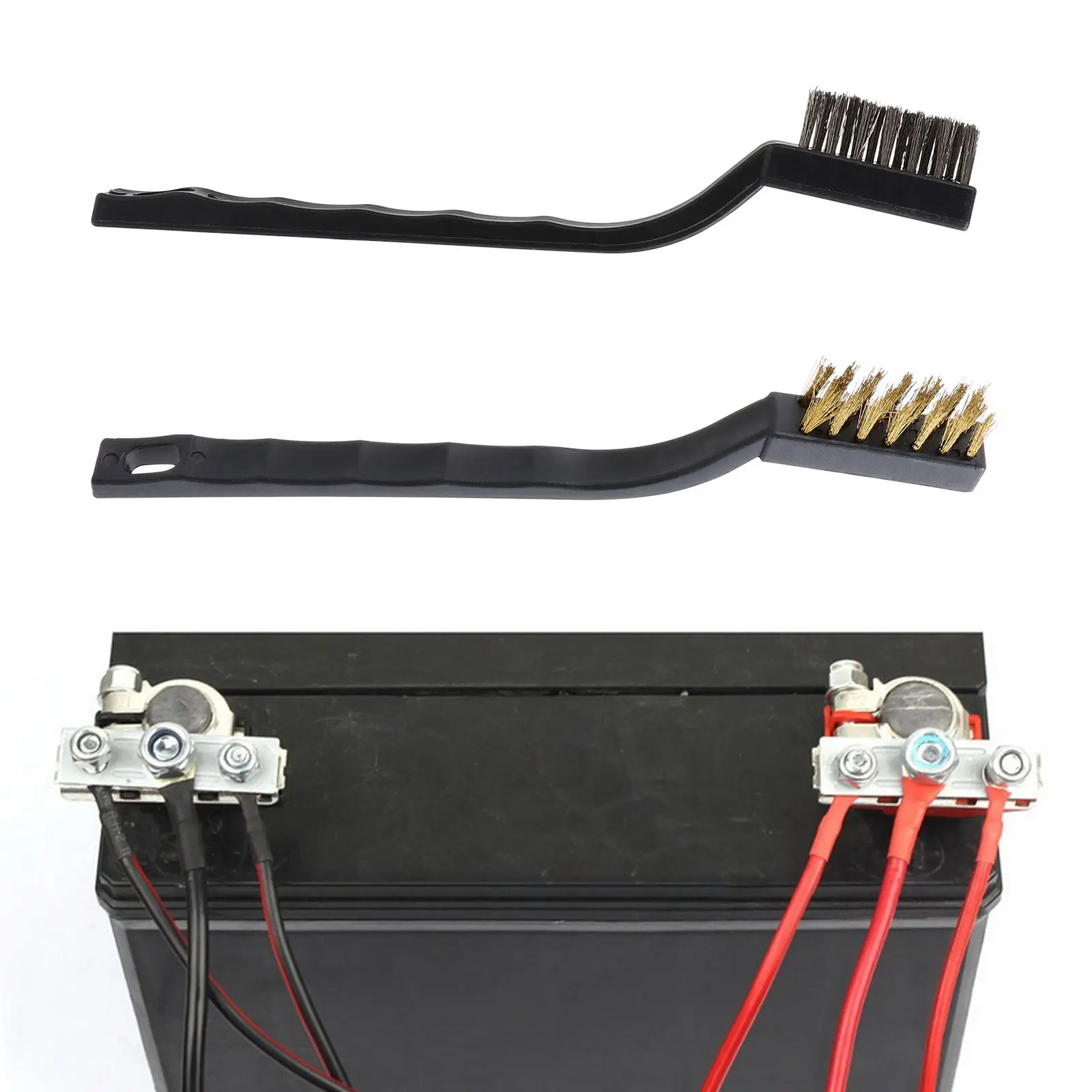 Wire Brush Set Cleaning Tools Long H Rust Remover Scrubber Curved Design Storage Hole Terminal Cleaner Brass Steel