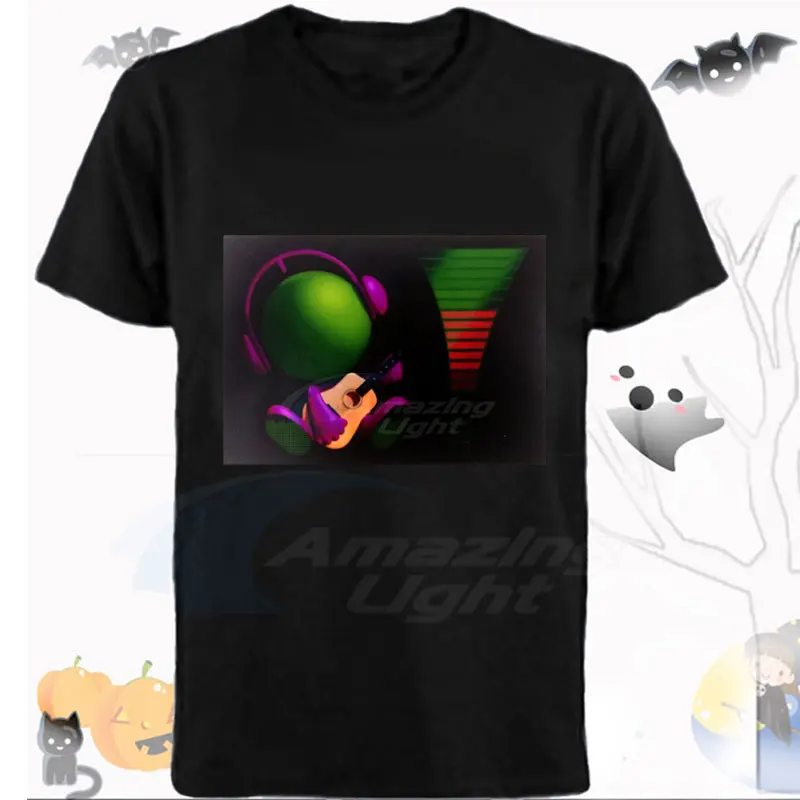 Hot Sale Music Activated EL T Shirt Cold Light Sound Activated Equalizer LED T-Shirt For Bar Rock Disco Wth DC3V Inverter