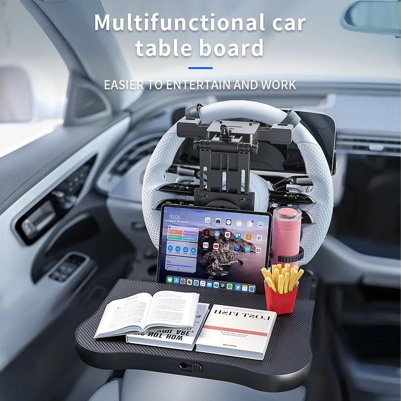 

Adjustable Car Backseat Tray Desk - Stable Travel Tray for Road Trips Work & Meals w/ Phone & Drink Holder Fits iPad/Laptop