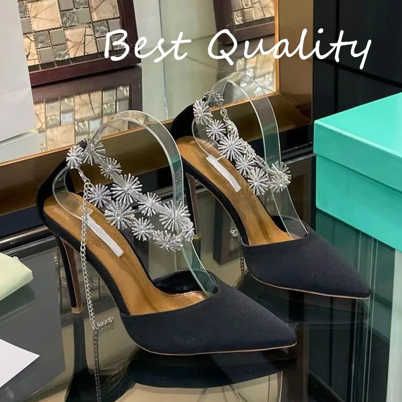 2024 Women's High heels sexy sandals Sharp pointed and slender heel Metal Decoration Party Dress Shoes Luxury