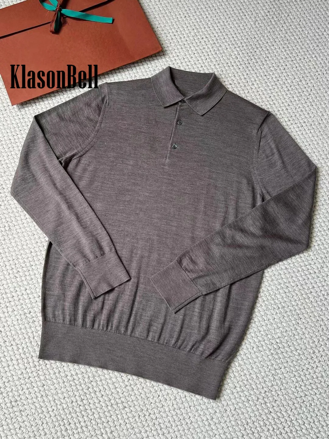 9.21 KlasonBell Men Clothes Lapel Collar Button Pullover Sweater High Quality Wool Long Sleeve Knit Jumpers