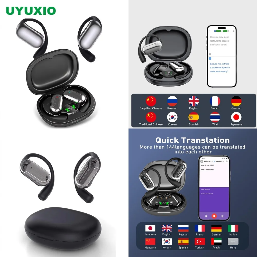 AI Translation Earbuds BT 5.4 4 Modes 144 Languages No Subscription OWS Open-Ear Real-Time Translation Wireless Earphone
