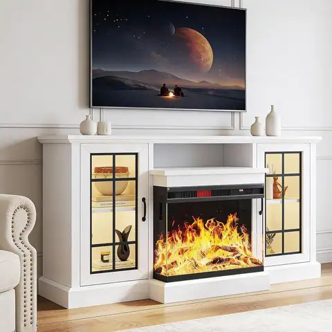 59'' TV Stand, 3 Sided Glass Media Entertainment Center Console Table for TVs up to 65'' with Glass Door,, Customized