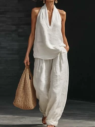 Women Sleeveless Pullover Top and Loose Pants Matching Sets, Solid Patchwork 2 PC Outfits, 2026 Summer Casual Suits Streetwear
