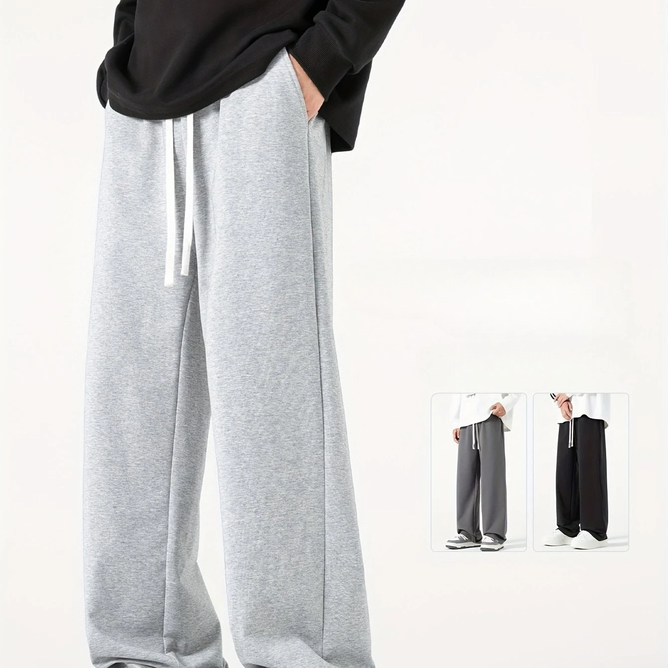 

Autumn Winter Fleece Men's Straight-leg Sweatpants Unisex Casual Fashion Versatile Loose Street Style Oversized Loose Casual