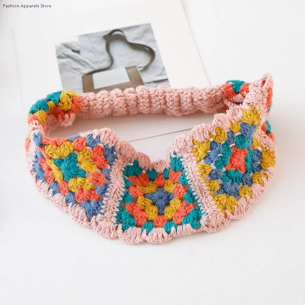 

Flower Knitted Headband Colorful Pastoral Ethnic Style Hair Band Girl Hair Accessories Bohemian Hollow Crochet Bandana Girls