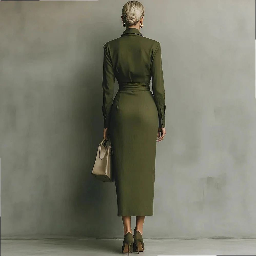 Asymmetric Long Sleeve Shirt Dress, Blouse Dresses for Women Spring Summer, Office Formal Midi Dress with Belt